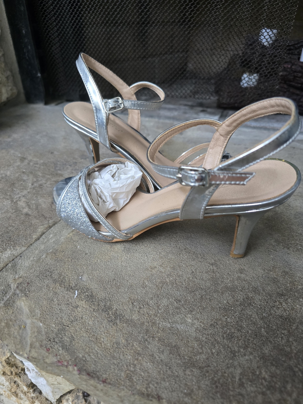 Forever Young Silver Glitter Strap Heels